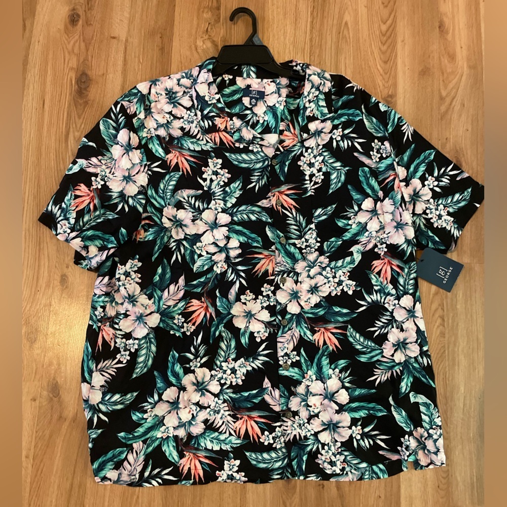 George Black Tropical Floral green and black Shirt